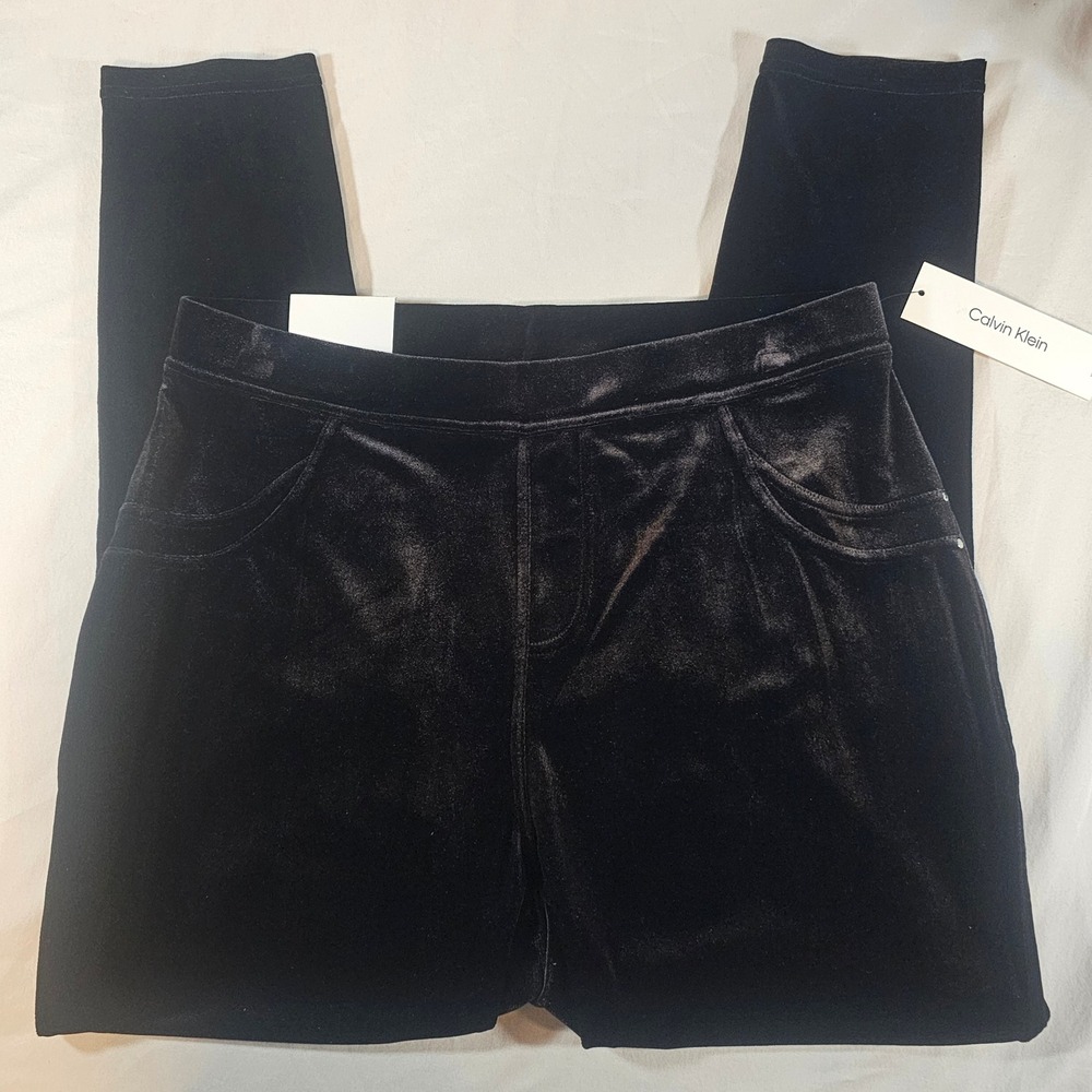 Calvin Klein 1X Black Modern Legging Pants Velvet Feel Slim Leg Pull On 1457